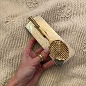 Vintage gold and silver tone tennis racket paper clip desk accessories
